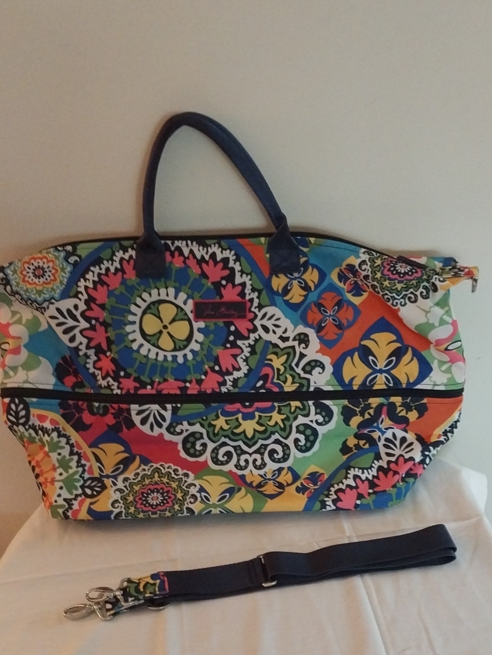 Vera Bradley Multicolor Floral Pattern Travel Weekender Bag with Navy Handles